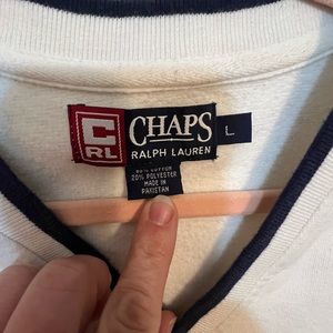Chaps Ralph Lauren, white vest with navy‎ blue boarder.